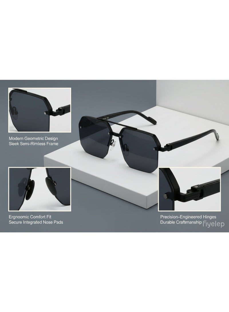 فنسنت نظارات شمسية رجالية أحدث طراز2026 - إطار واسع لتنحيف الوجه، نظارات شمسية نصف الحواف عالية الجودة مزودة بحماية من الأشعة فوق البنفسجية، مثالية للقيادة - Image 2